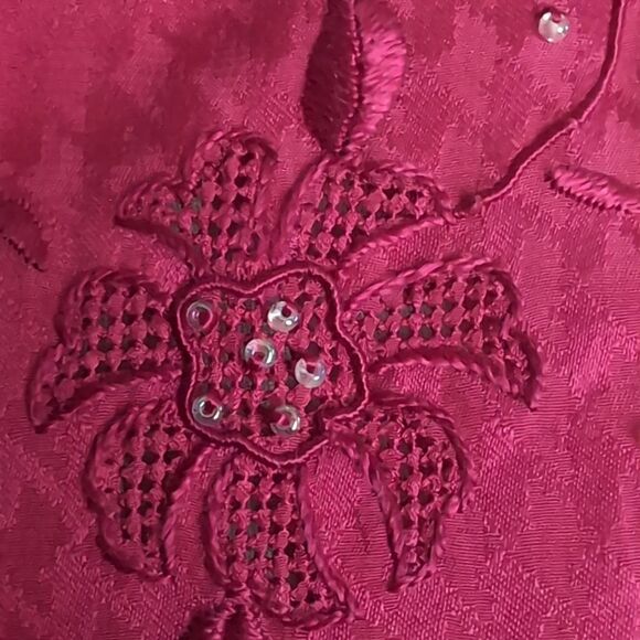 Vintage Embroidered Pure Silk Fuchsia Pink Midi Dress - Picture 5 of 17